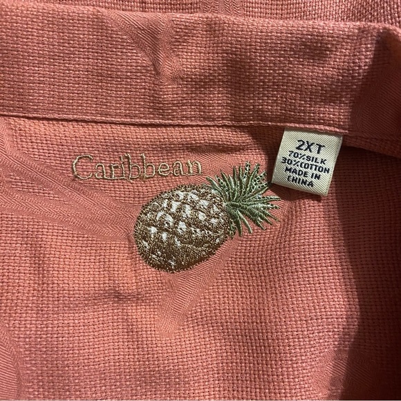 Caribbean Orange Silk Cotton Flamingo Embroidered Button Up - Picture 5 of 5